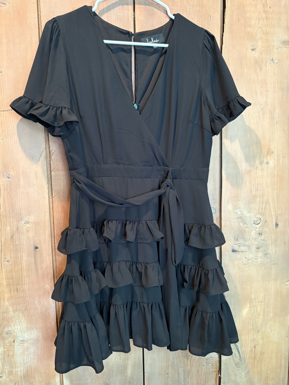 Lulu's Black Ruffle Wrap Mini Dress